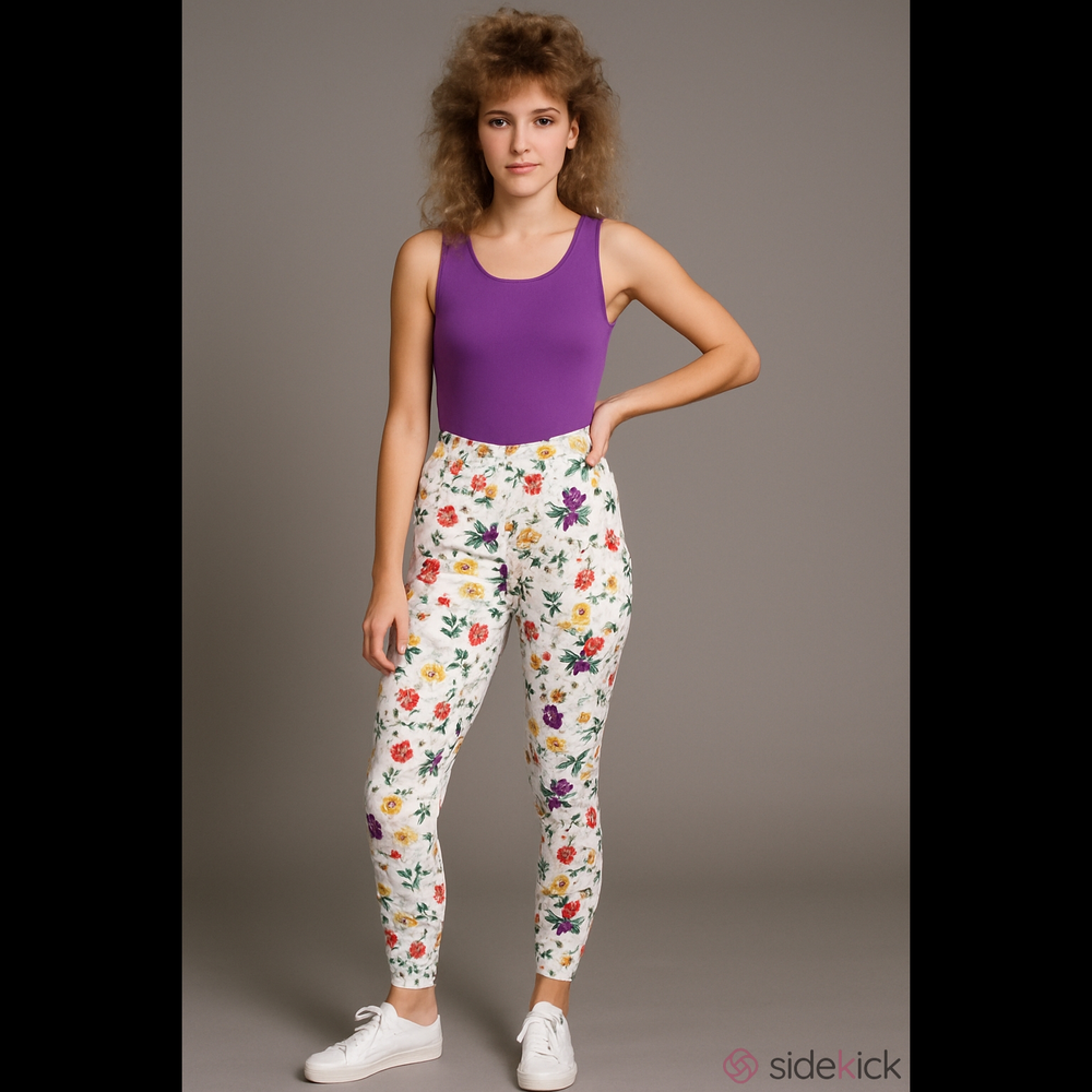NWT Vintage leggings 1980s white floral leggings